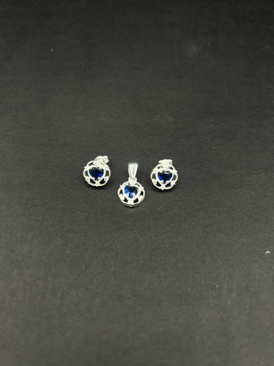 Set Corazón Azul · Plata 925, topos y dije