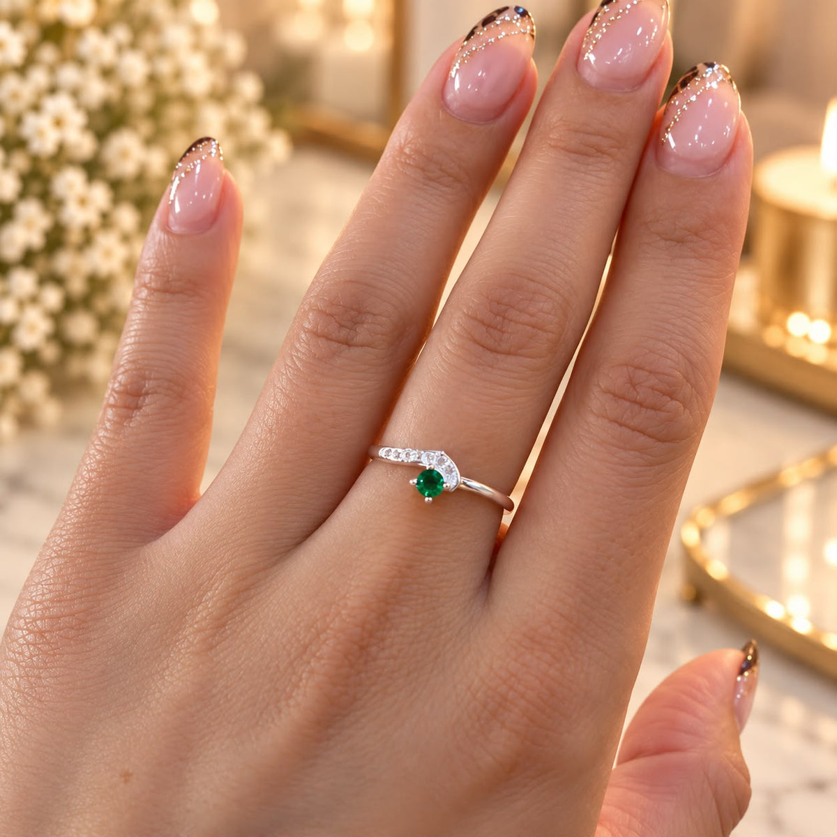 Anillo Verde Abrazo · Plata 925
