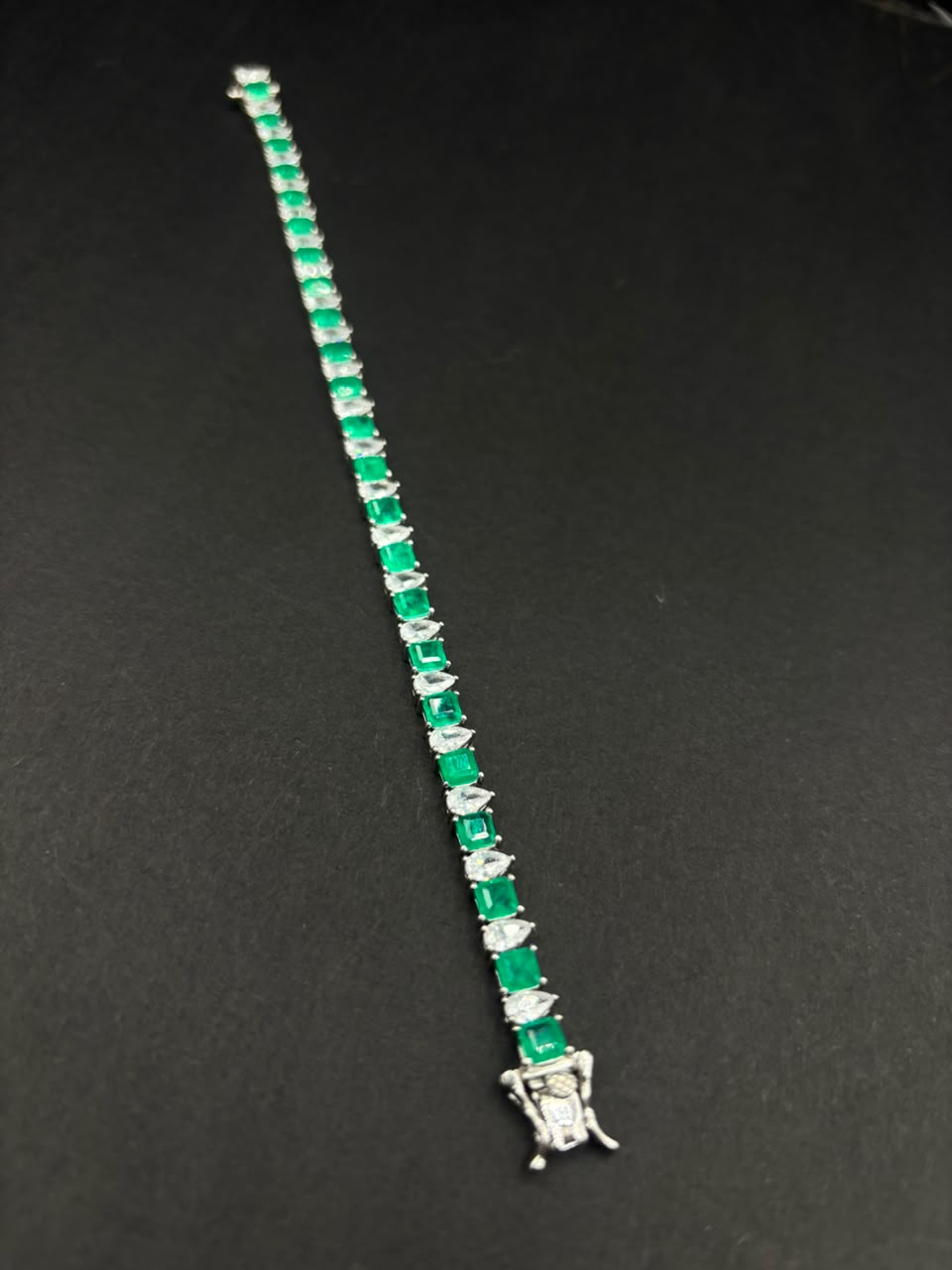 Pulsera Tenis Verde Imperial · Plata rodinada, 19 cm · 5,2 mm