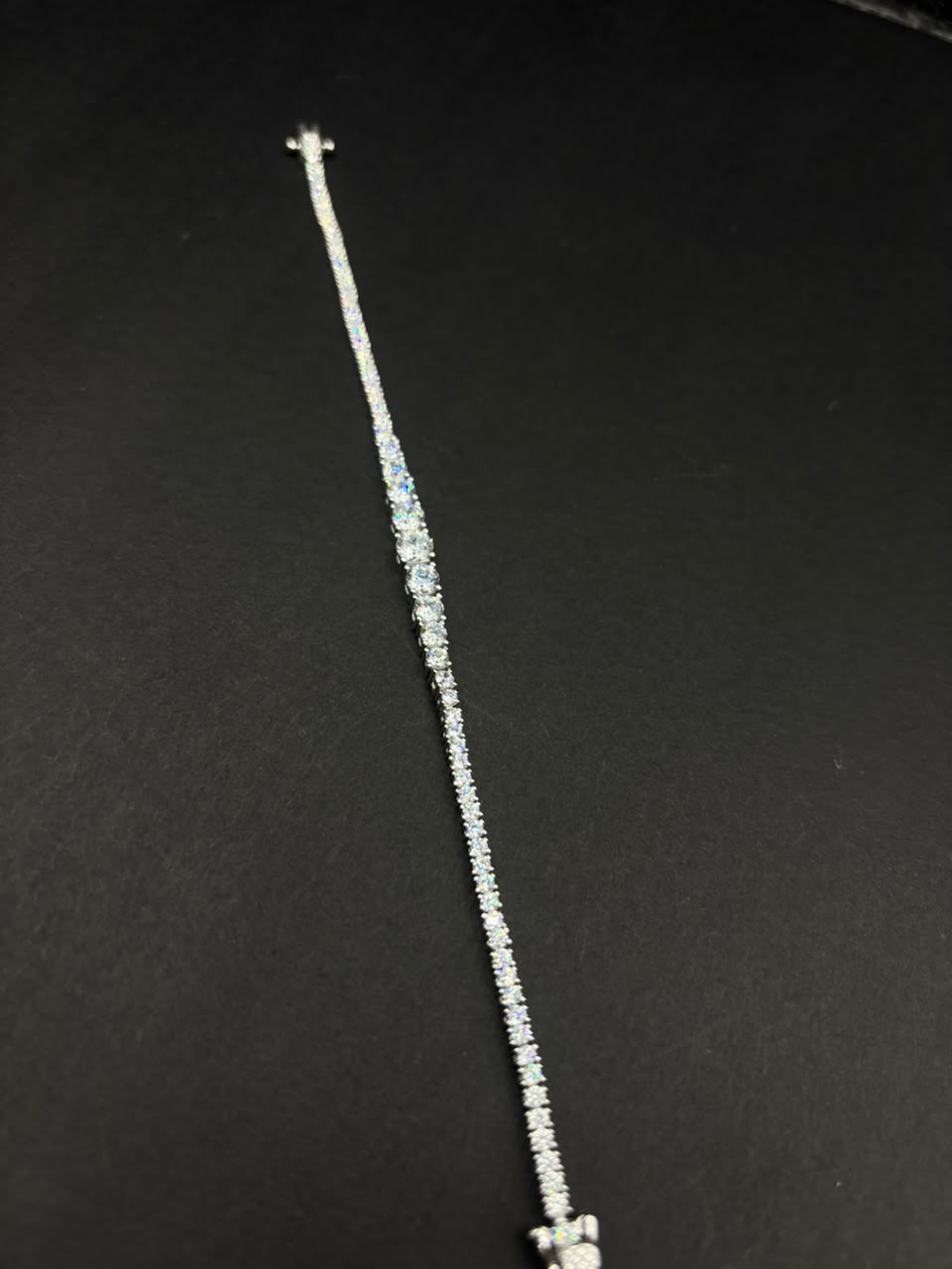 Pulsera Tenis Atardecer Degradé · Plata rodinada, 19 cm · 2,5 mm