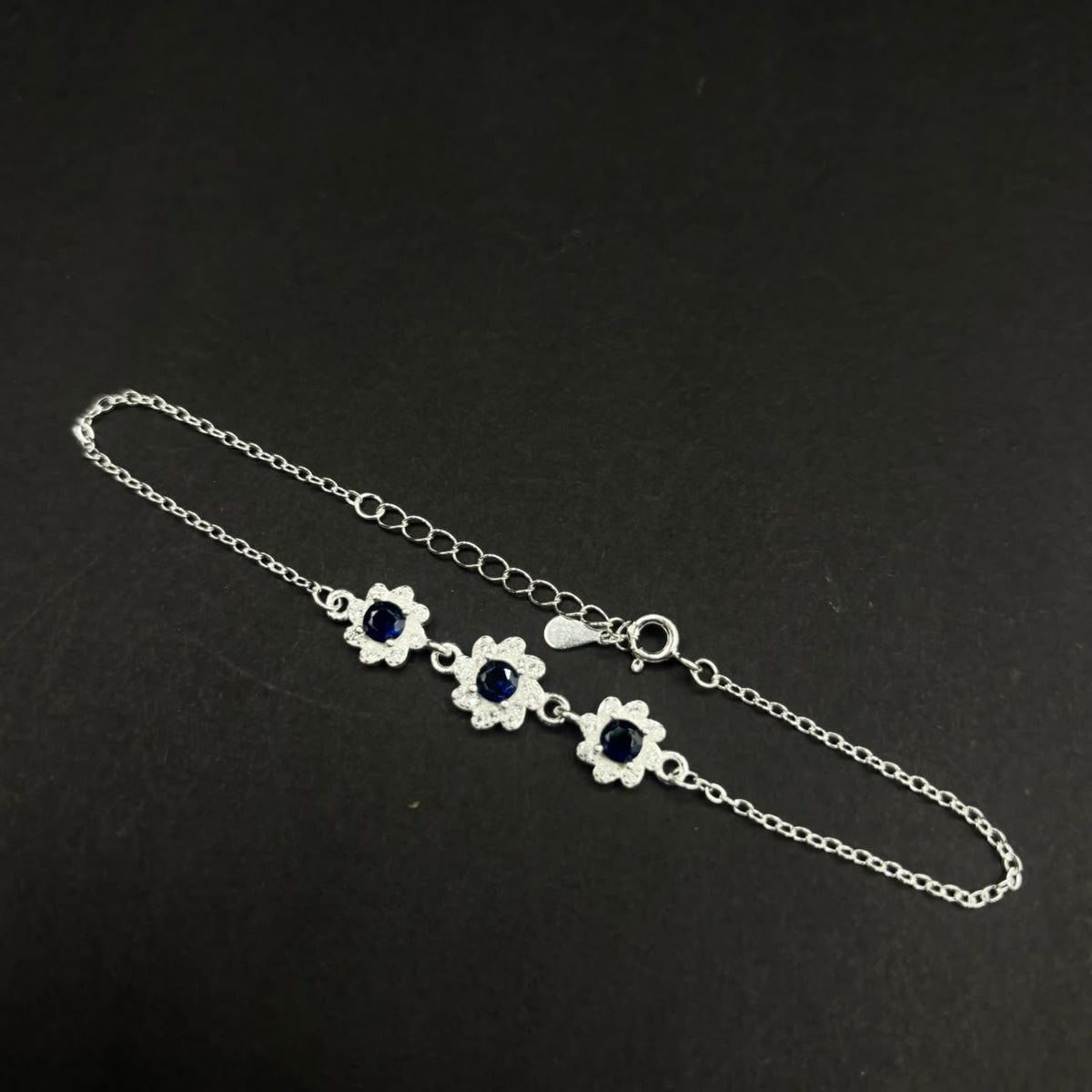 Pulsera Flores Azules · Plata 925 con circones