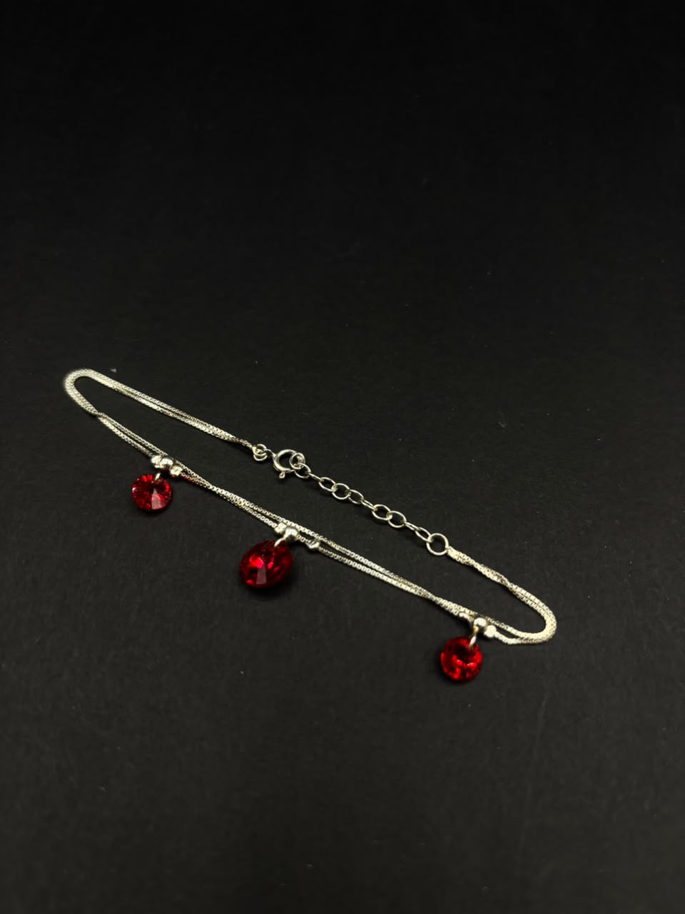 Pulsera Doble Gotas Carmesí · Plata 925