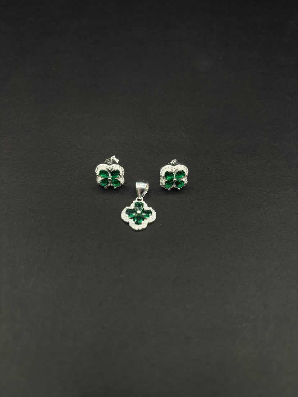 Set Trébol Verde · Plata 925, topos y dije