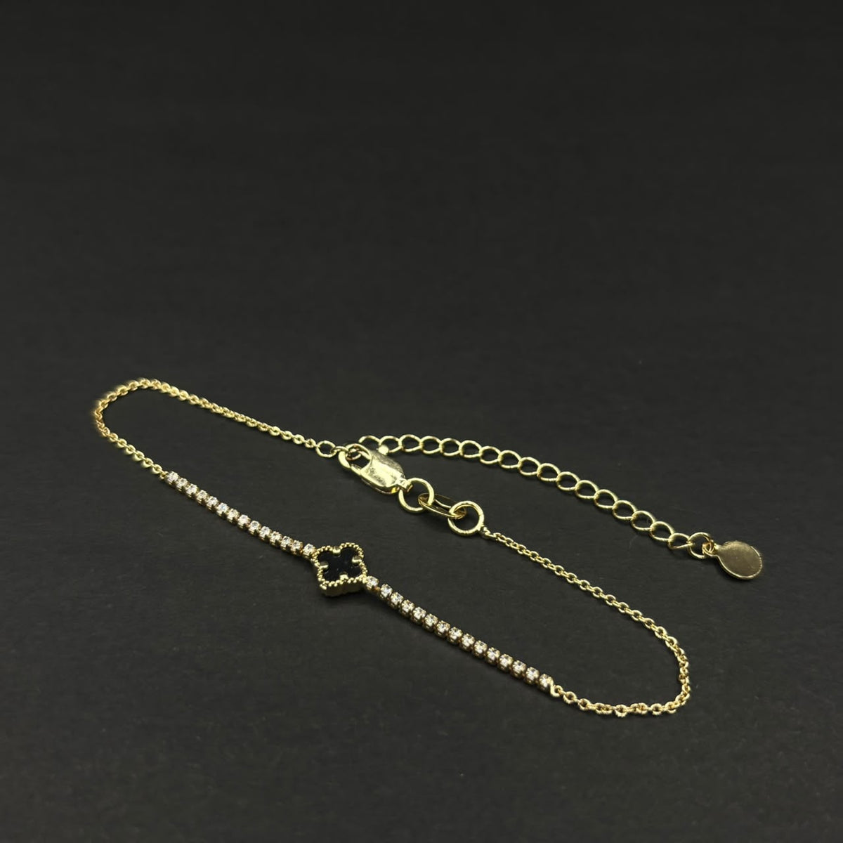 Pulsera Tenis Trébol Noche · Oro laminado