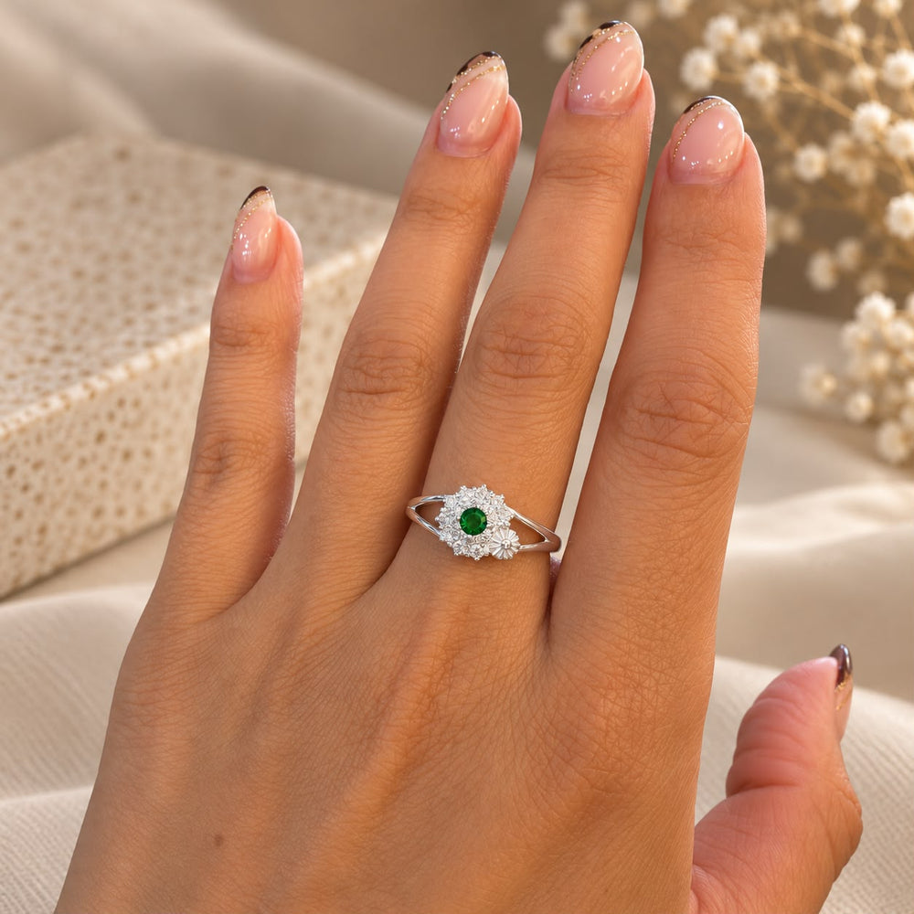 Anillo Halo Verde · Plata 925