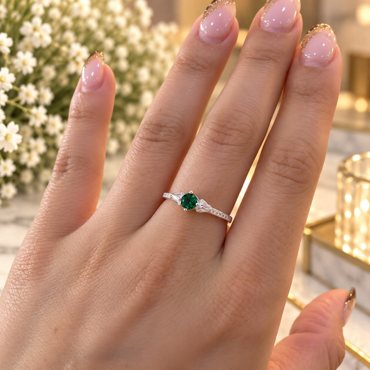 Anillo Verde Solitario · Plata 925
